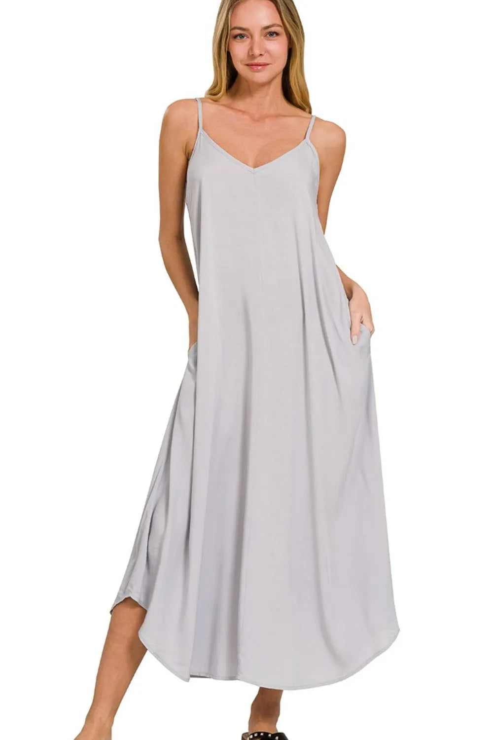 Zenana Woven Arc Hem Cami Dress With Flowy Pockets - Milliee's Boutique