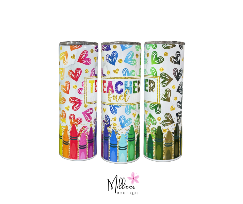 Rainbow Teacher Fuel 20oz Skinny Tumbler