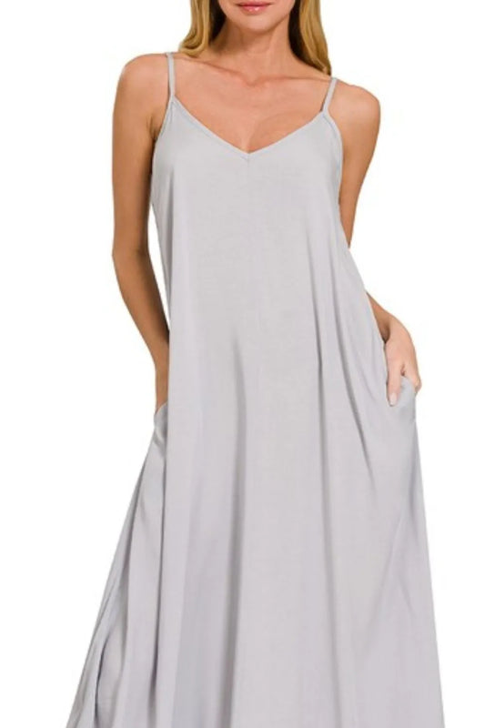 Zenana Woven Arc Hem Cami Dress With Flowy Pockets - Milliee's Boutique
