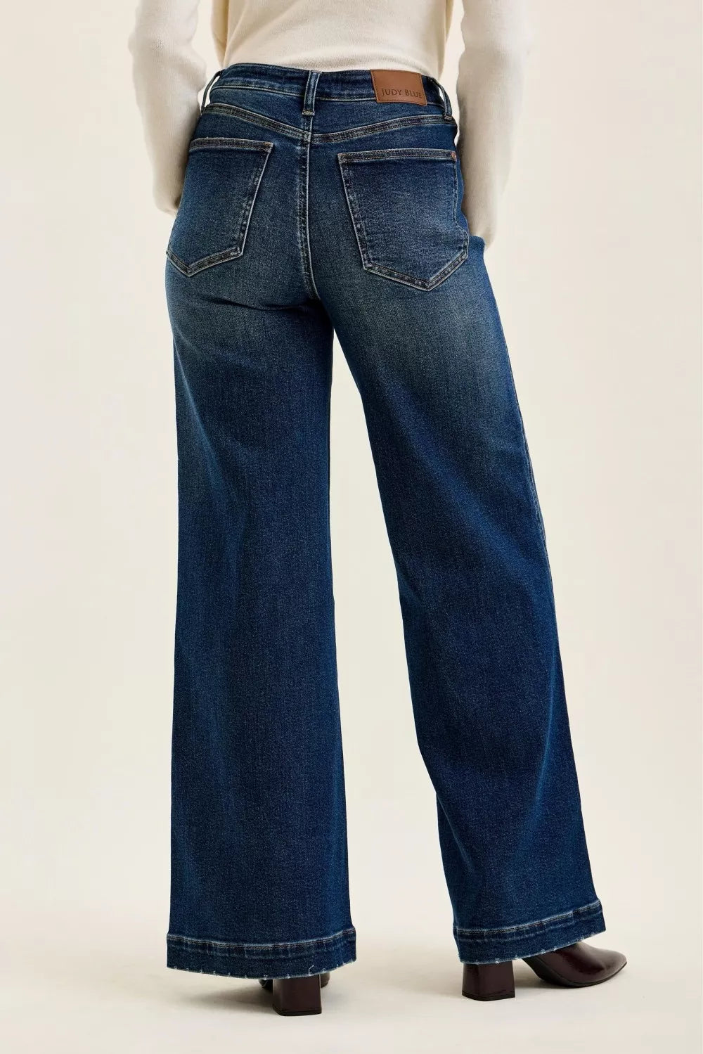 Judy Blue Jeans High Waist "lux" Retro Wide Jeans with Front Patch Tab Closure Dk Fade Indigo Milliee's Boutique