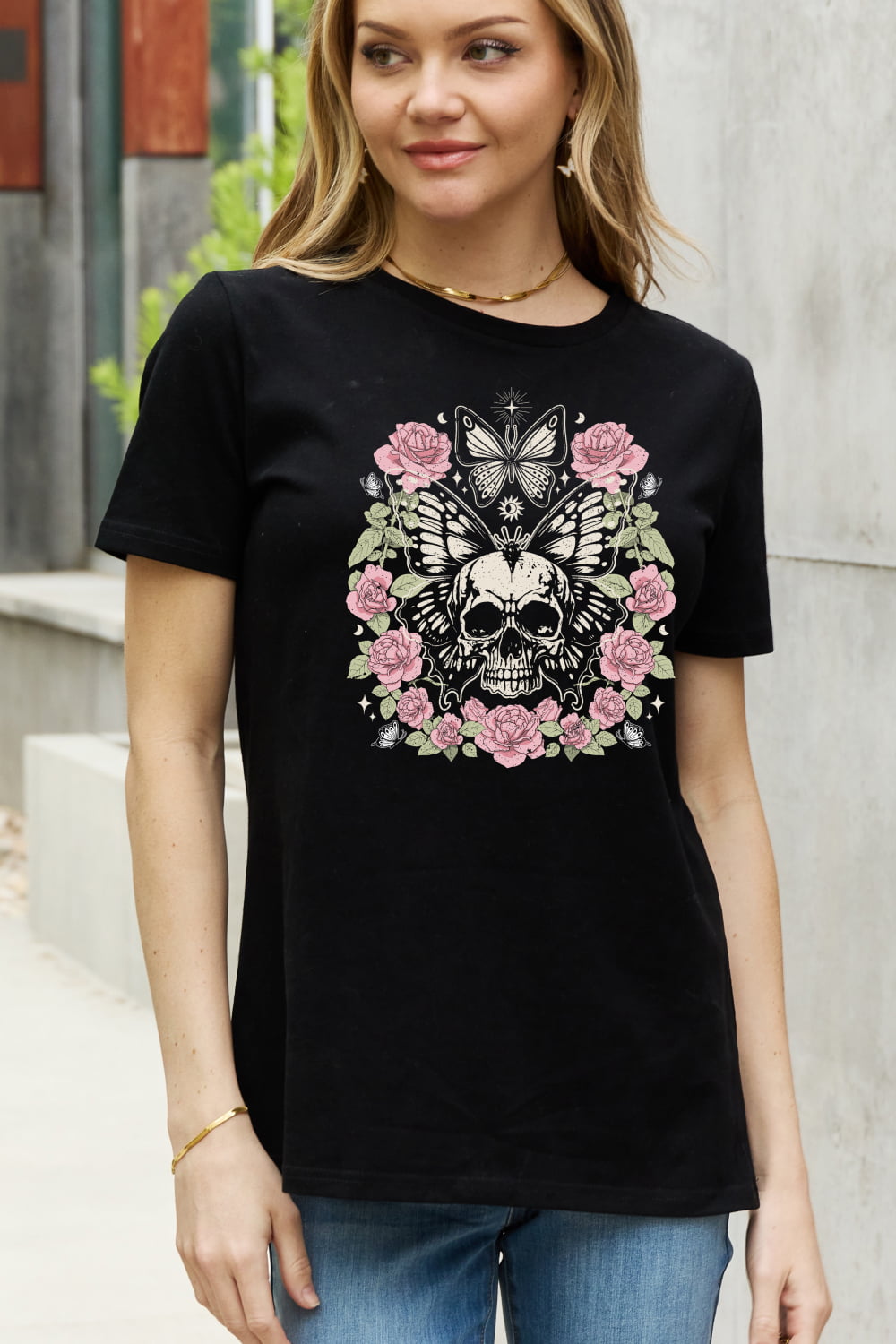 Simply Love Simply Love Full Size Skull & Butterfly Graphic Cotton Tee