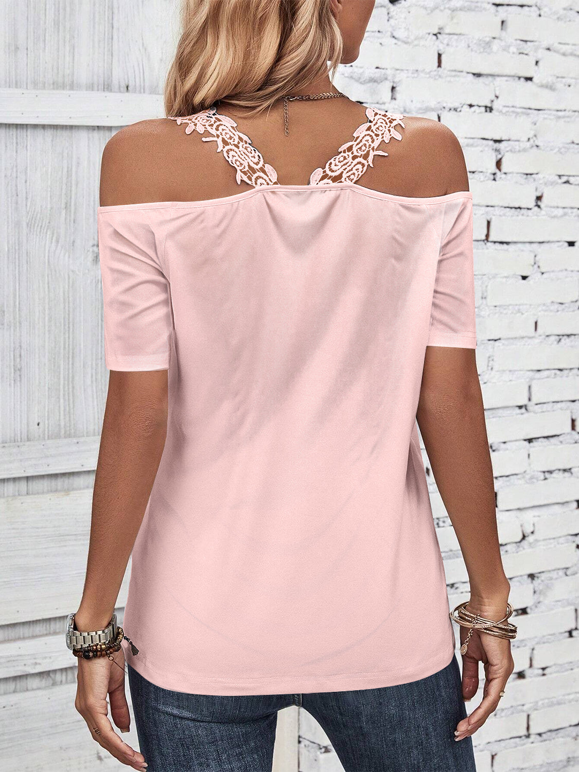 Full Size Lace Detail Short Sleeve T-Shirt