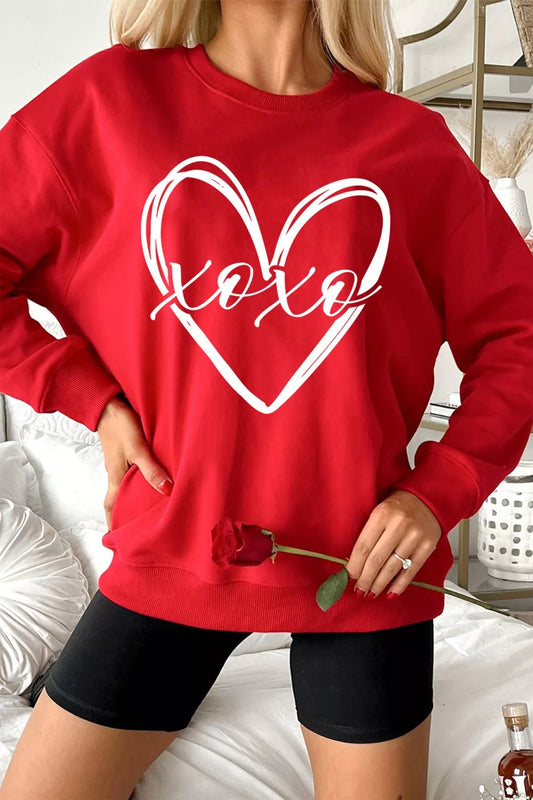 XOXO Valentines Heart Sketch Printed Pullover Sweatshirt - Milliee's Boutique