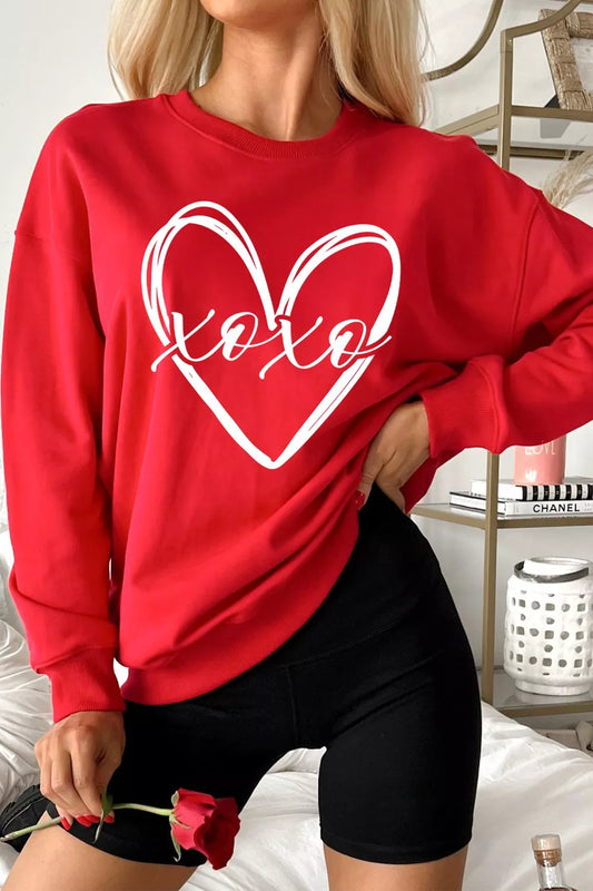 XOXO Valentines Heart Sketch Printed Pullover Sweatshirt - Milliee's Boutique