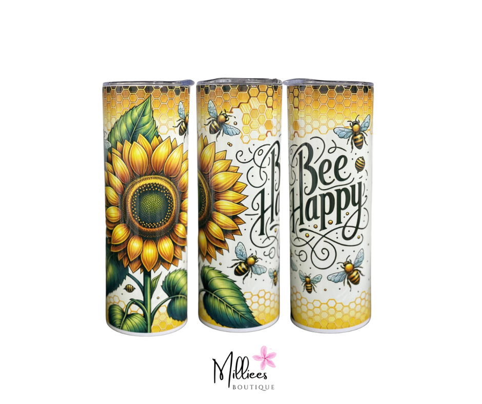 Bee Happy Sunflower 20oz Skinny Tumbler