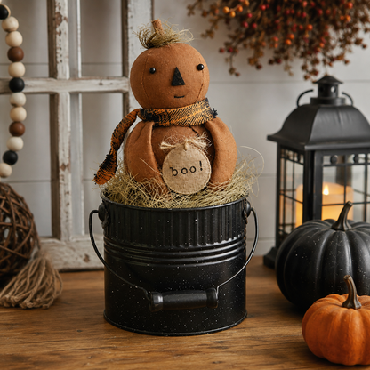 Boo Bobby Pumpkin Doll in Bucket