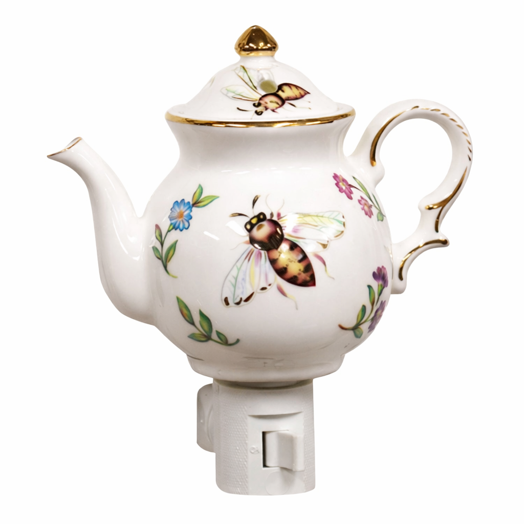Porcelain Spring Floral Bee Teapot Nightlight