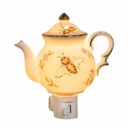 Porcelain Spring Floral Bee Teapot Nightlight