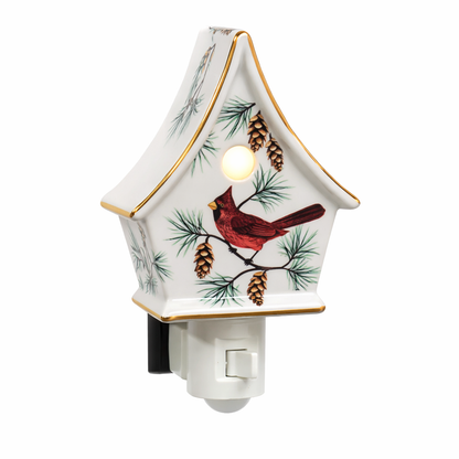 Porcelain Woodland Cardinal Birdhouse Nightlight