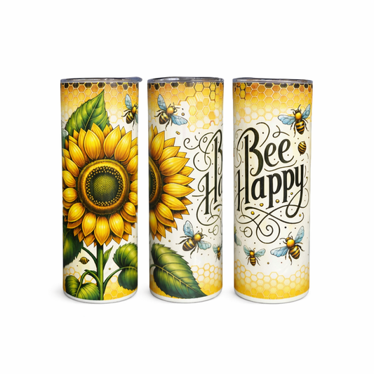 Bee Happy Sunflower 20oz Skinny Tumbler