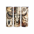 Boho Feather Bull Skull 20oz Skinny Tumbler