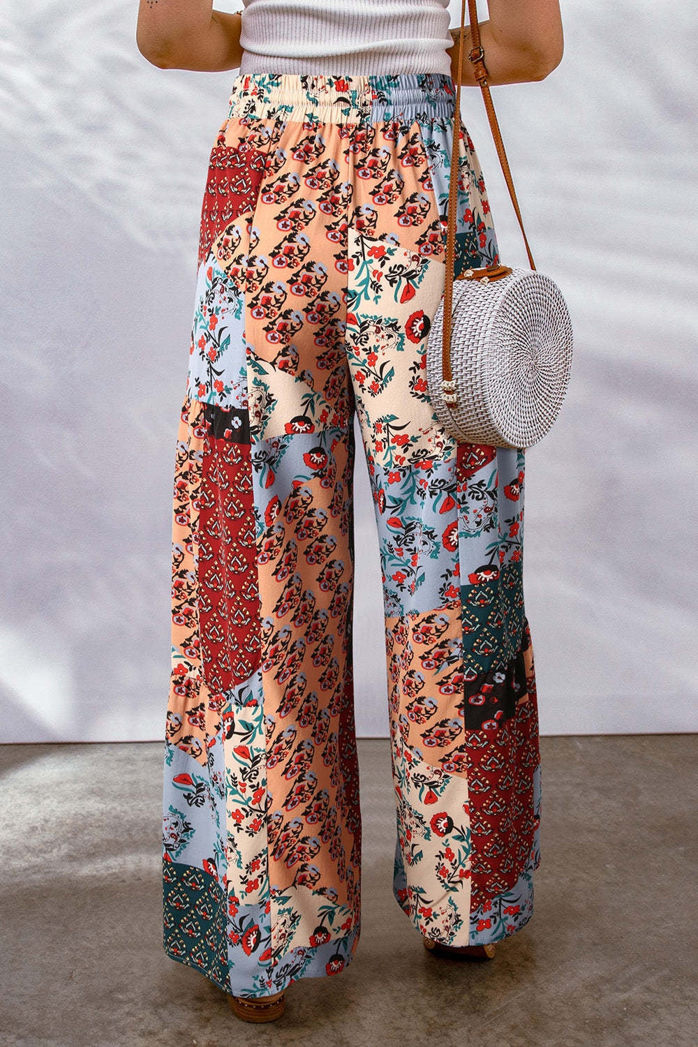 Full Size Drawstring Printed Wide Leg Pants