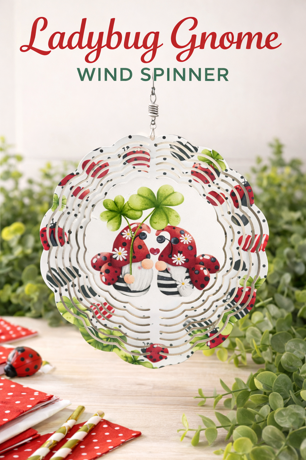 Lady Bug Gnomes Wind Spinner – Whimsical Garden Decor