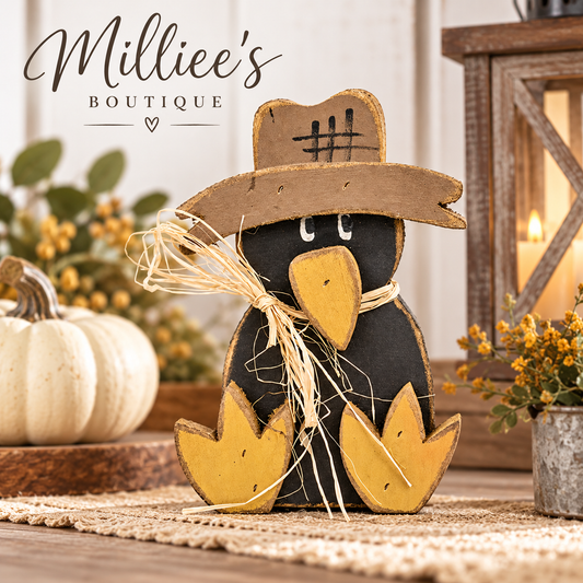 Rustic Wood Sitting Baby Crow – Primitive Farmhouse Fall Decor