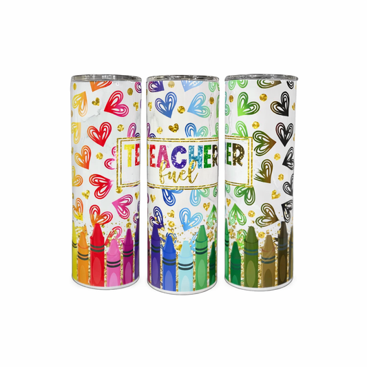 Rainbow Teacher Fuel 20oz Skinny Tumbler