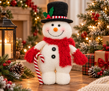 Standing Holly Snowman plush Christmas decoration