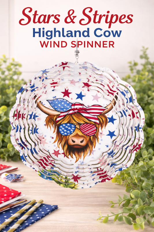 Stars & Stripes Highland Cow Wind Spinner